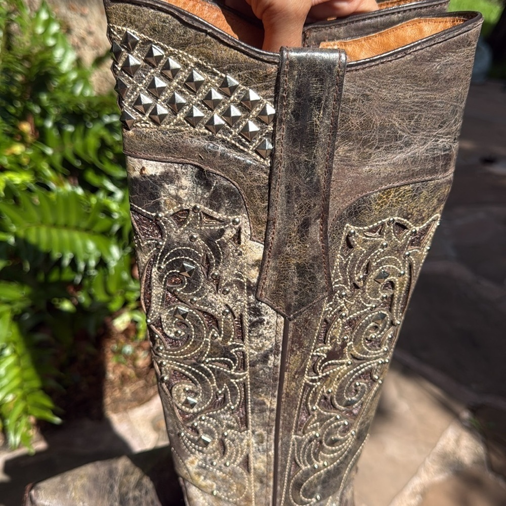 INNOVATION Embelished Embroidered Distressed Studded Cowgirl Western Boots - Picture 16 of 17